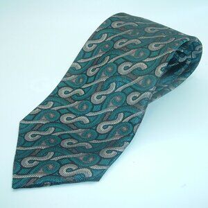 Stefano Milano 100% Silk Tie Made in Italy Necktie Teal Silver Black  57" x 3"